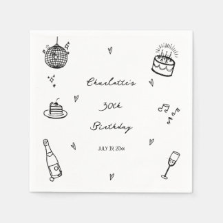 hand drawn disco ball 30th Birthday Party Favor Serviette