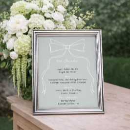 Hand Drawn Doodle Bow Sage Green Wedding Bar Poster