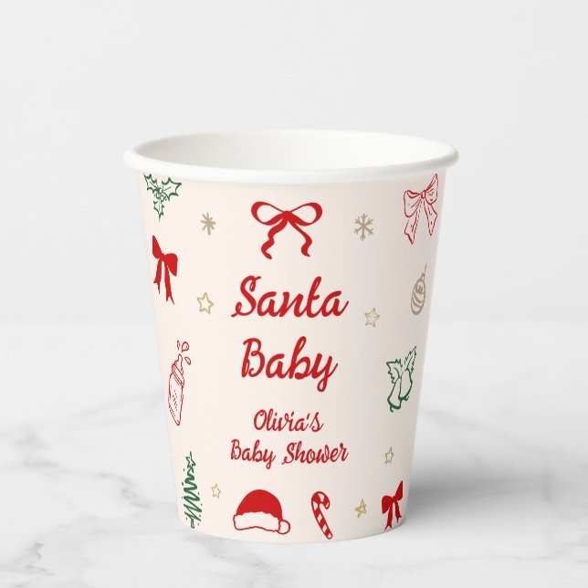 Hand Drawn Doodle Christmas Santa Baby Shower  Pappbecher (Vorderseite)