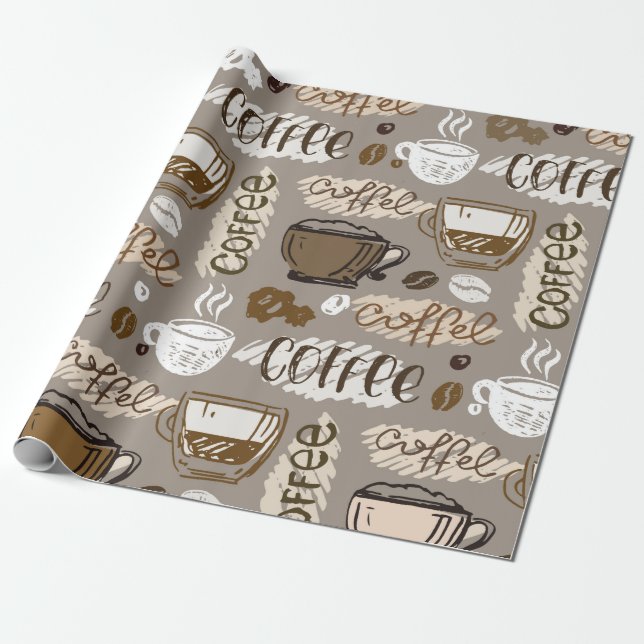 Hand drawn doodle coffee pattern background geschenkpapier (Ungerollt)