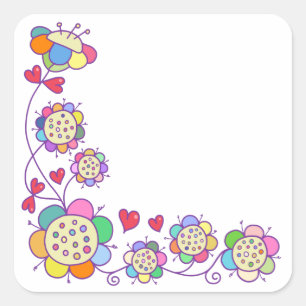 Hand Drawn Doodle Daisy Florale Ecke Grenze Quadratischer Aufkleber