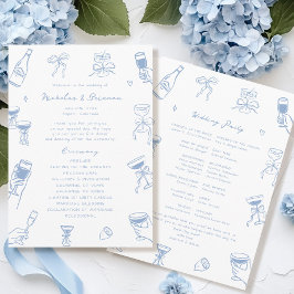 Hand Drawn Doodle Dusty Blue Wedding Program Programm