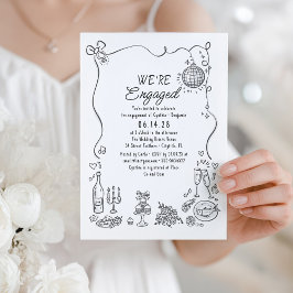Hand Drawn Doodle Funky Whimsical Engagement Party Einladung