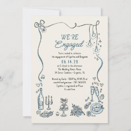Hand Drawn Doodle Funky Whimsical Engagement Party Einladung