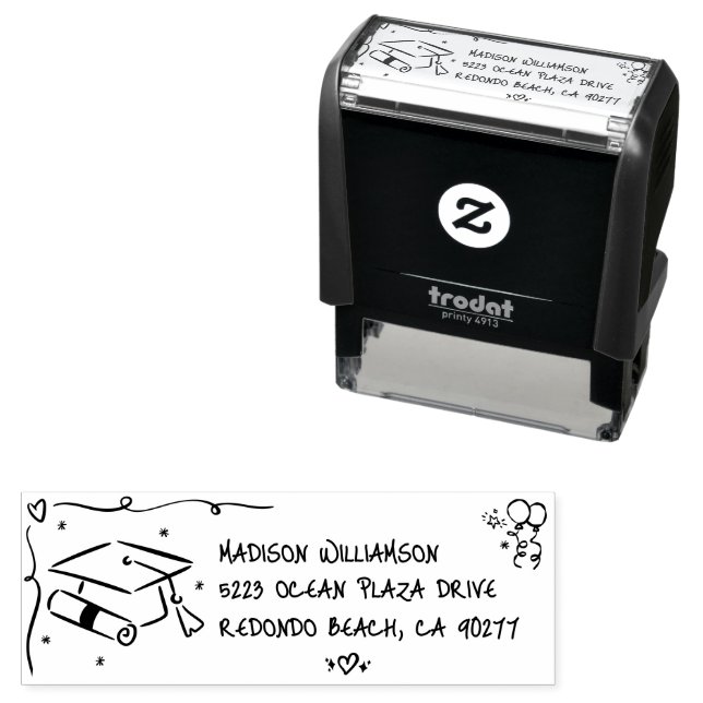 Hand Drawn Doodle Graduation Cap Fun Retro Address Permastempel (Beispiel)