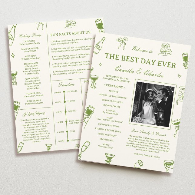 Hand Drawn Doodle Green Wedding  Program Programm (Von Creator hochgeladen)