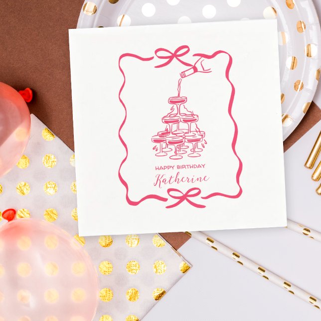 Hand Drawn Doodles Champagne Tower Birthday Party Serviette (Von Creator hochgeladen)