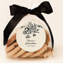 Hand Drawn Doodles Floral Wedding Runder Aufkleber