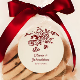 Hand Drawn Doodles Floral Wedding Runder Aufkleber