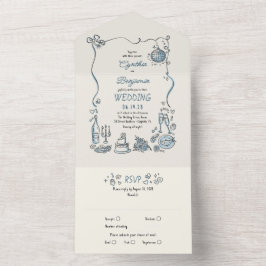 Hand Drawn Doodles Funky Quirky Moderne Hochzeit All In One Einladung