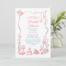 Hand Drawn Doodles Funky Whimsical Bridal Shower Einladung