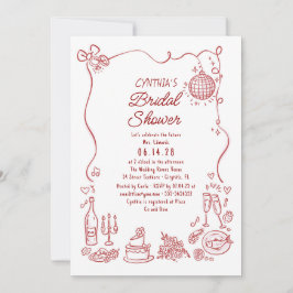 Hand Drawn Doodles Funky Whimsical Bridal Shower Einladung