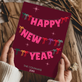 Hand Drawn doodles happy new year pink greetings Feiertagskarte