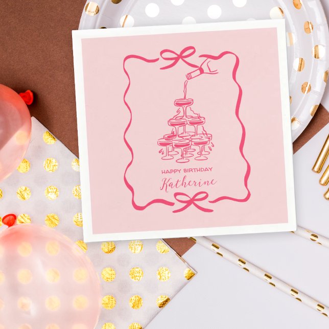 Hand Drawn Doodles Pink Champagne Tower Birthday  Serviette (Von Creator hochgeladen)