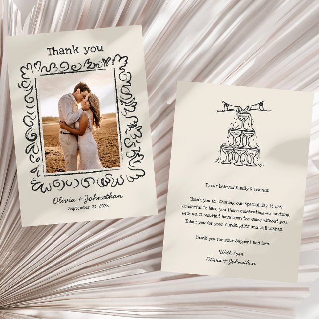 Hand Drawn Doodles Wedding Dankeskarte (Von Creator hochgeladen)