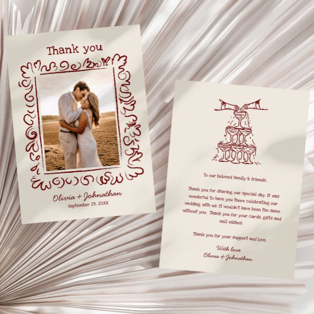 Hand Drawn Doodles Wedding Dankeskarte (Von Creator hochgeladen)