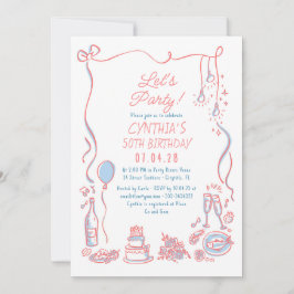 Hand Drawn Doodles Whimsical Quirky Adult Birthday Einladung