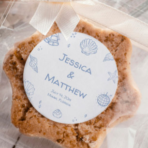 Hand Drawn Dusty Blue Coastal Hochzeit Runder Aufkleber