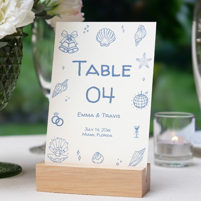 Hand Drawn Dusty Blue Coastal Hochzeit Tischnummer (Von Creator hochgeladen)