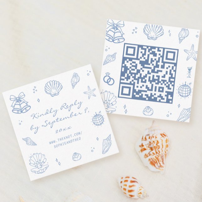 Hand Drawn Dusty Blue Coastal Wedding RSVP QR Code Begleitkarte (Von Creator hochgeladen)