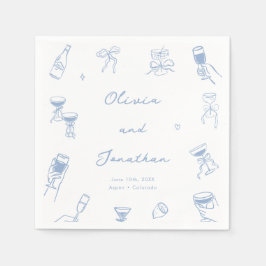 Hand Drawn Dusty Blue Wedding Serviette