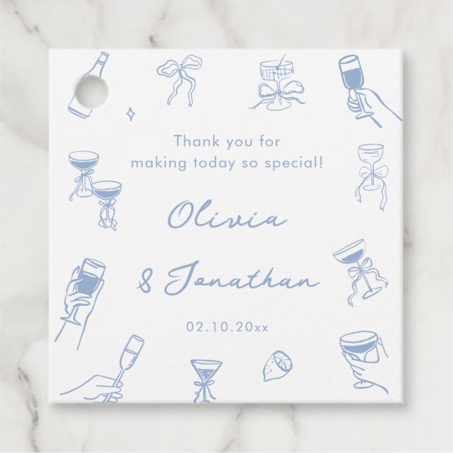 Hand Drawn Dusty Blue Wedding Vielen Dank Geschenkanhänger (Vorderseite)