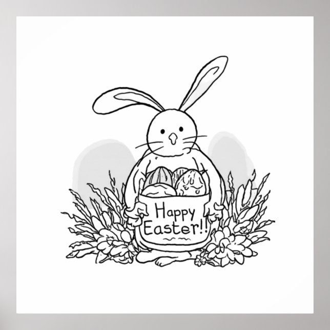 Hand Drawn Easter Bunny Coloring Style Spring Poster (Vorne)