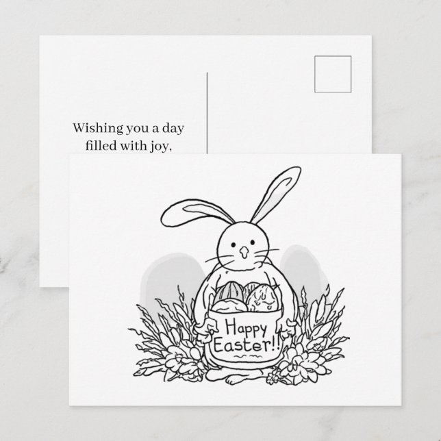 Hand Drawn Easter Bunny Coloring Style Spring Postkarte (Vorne/Hinten)