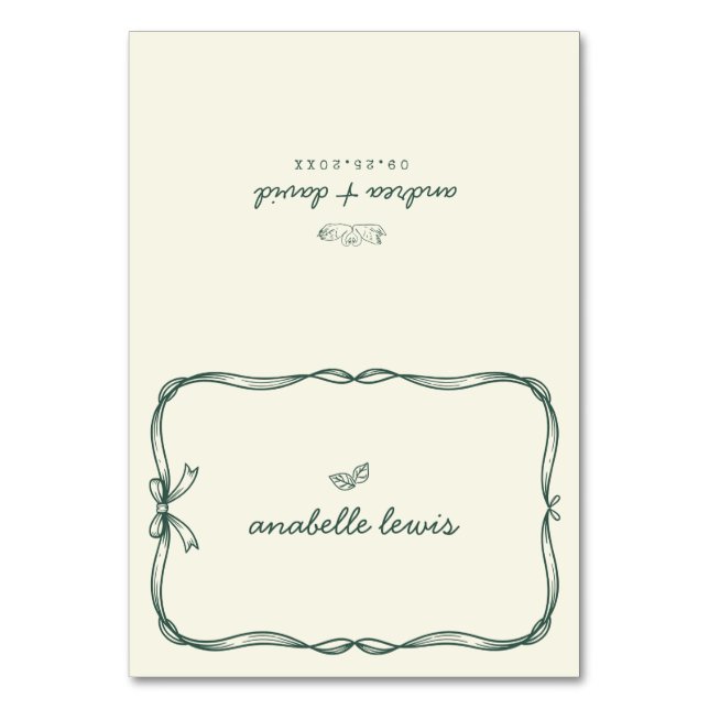 Hand Drawn Editable Guest Name Wedding Place Card Tischnummer (Vorderseite)