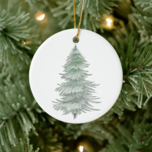 Hand Drawn Evergreen Tree Keramik Ornament