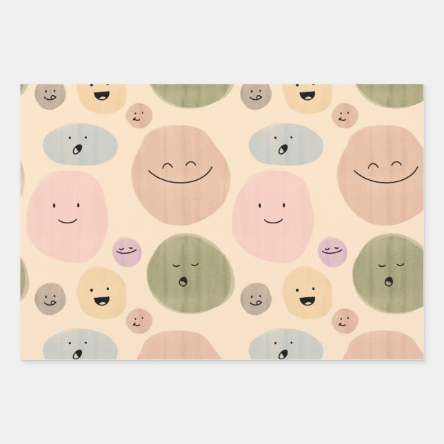 Hand-drawn Facial Expressions Seamless Pattern Geschenkpapier Set (Vorderseite)