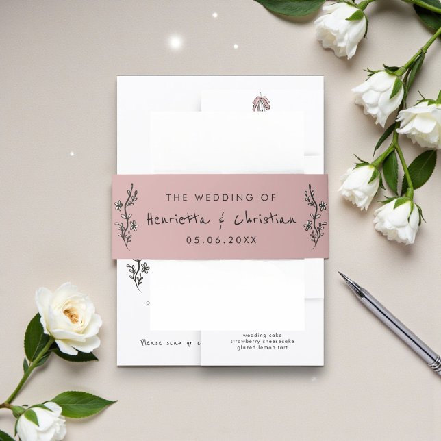 Hand Drawn Floral Blush Wedding Invitation Einladungsbanderole (Von Creator hochgeladen)