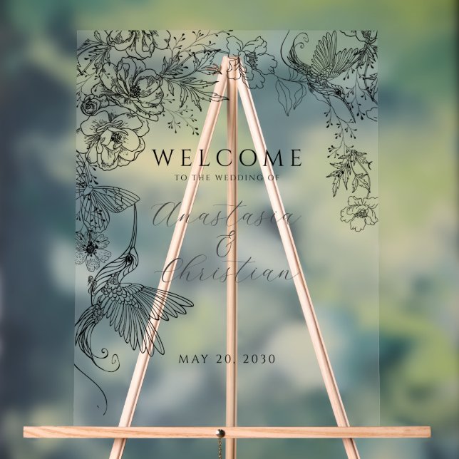 Hand Drawn Floral Wedding Acrylschild (Neutral)