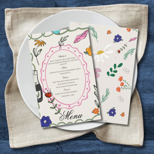 Hand Drawn Floral Whimsy Elegant Simple Menu Flyer (Von Creator hochgeladen)