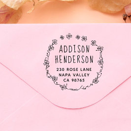 Hand Drawn Floral Wreath Name & Return Address Permastempel