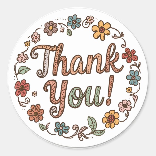 Hand-Drawn Flower Doodle Runder Aufkleber (Vorderseite)