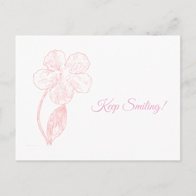 Hand Drawn Flower Minimalist Pink Postcard Postkarte (Vorderseite)