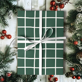 Hand Drawn Forest Green and White Grid Holiday Geschenkpapier