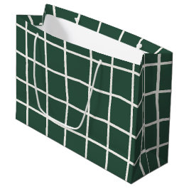Hand Drawn Forest Green and White Grid Holiday Große Geschenktüte