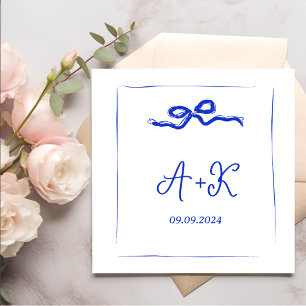 Hand Drawn Französisch Blue Wedgram Napkins Serviette