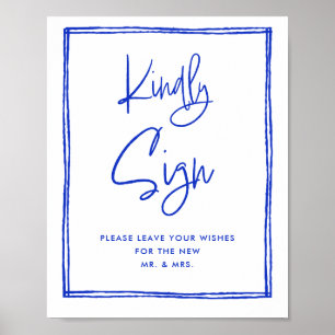 Hand Drawn French Blue Kindly Sign Gästebuch-Zeich Poster
