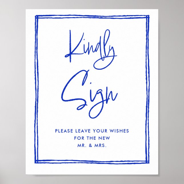 Hand Drawn French Blue Kindly Sign Gästebuch-Zeich Poster (Vorne)