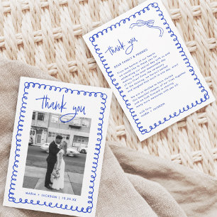 Hand Drawn French Blue Wedding Foto Dankeskarte