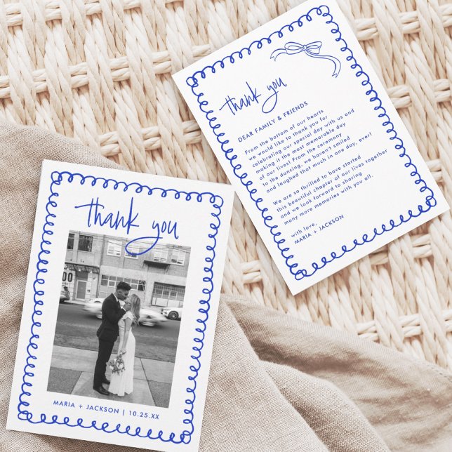 Hand Drawn French Blue Wedding Foto Dankeskarte (Von Creator hochgeladen)