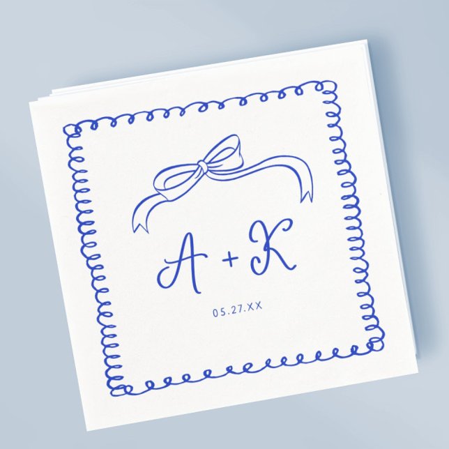 Hand Drawn French Blue Wedding Monogram Serviette (Von Creator hochgeladen)
