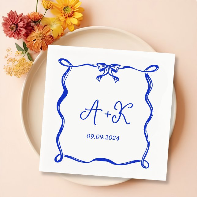 Hand Drawn French Blue Wedding Monogram Serviette (Von Creator hochgeladen)