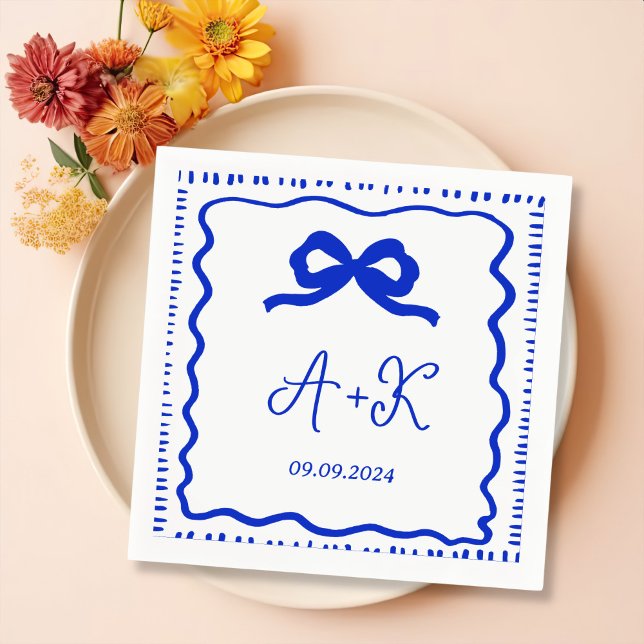 Hand Drawn French Blue Wedding Monogram Serviette (Von Creator hochgeladen)