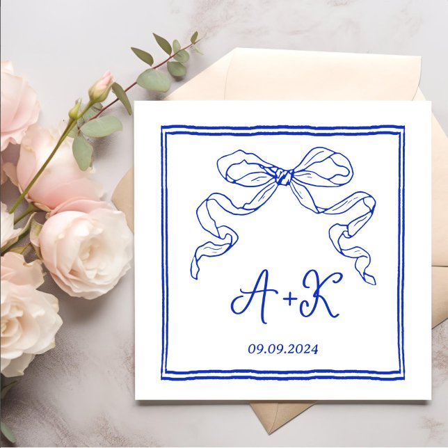 Hand Drawn French Blue Wedding Monogram Serviette (Von Creator hochgeladen)