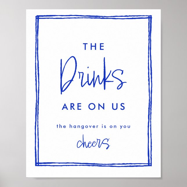 Hand Drawn French Blue Wedding Open Bar Sign Poster (Vorne)