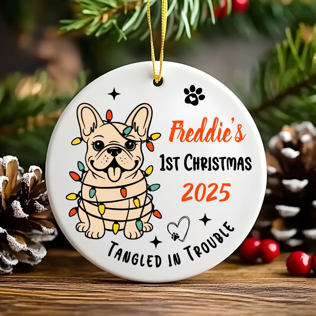 Hand Drawn French Bulldog Ceramic Christmas Keramik Ornament (Hand drawn custom French Bulldog Ceramic Christmas Ornament)